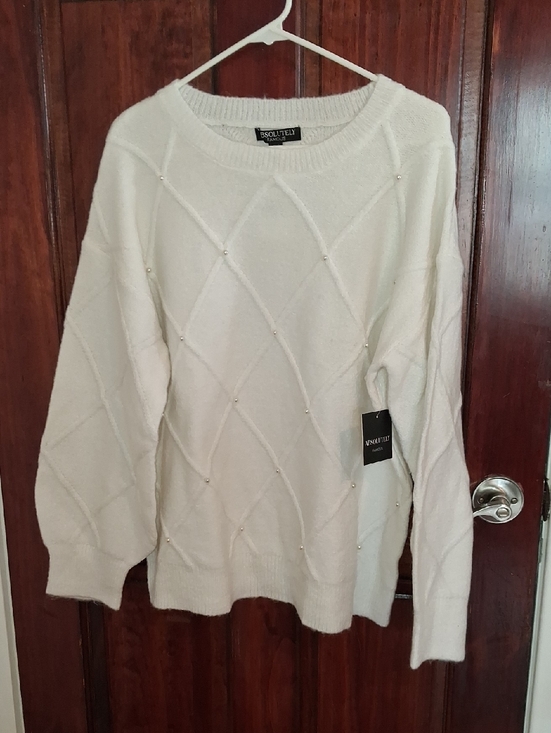 Absolutely Sweaters - Absolutely Cream Crewneck Sweater with Pearl Embellishments